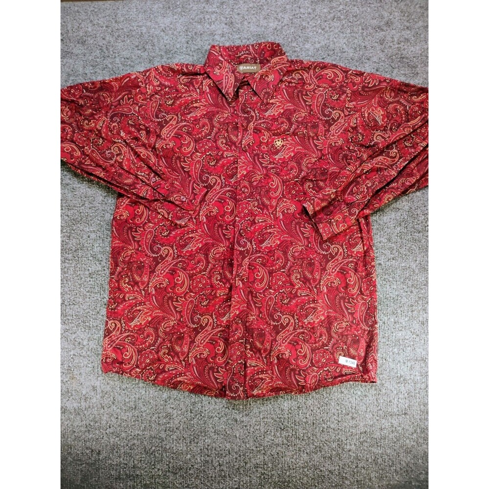 Ariat Mens Red Paisley Long Sleeve Button Up Western Cowboy Rodeo Shirt M
